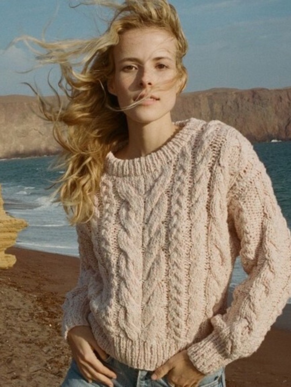 DÔEN Bee Sweater Pink Cloud Cable Knit XS - Picture 2 of 14